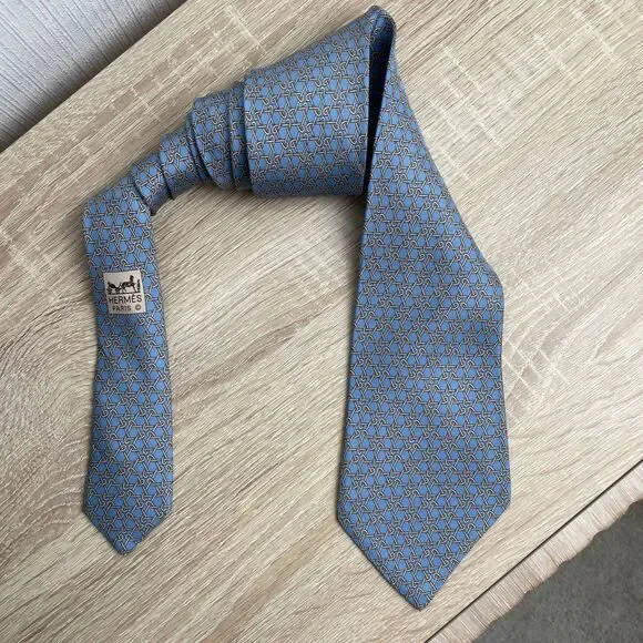 Hermes Paris Silk Tie 5338 TA Chains Blue